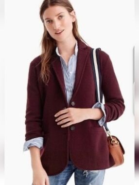 J.Crew Sophie 100% Cotton Knit Women's  Burgundy Button Sweater Blazer XS